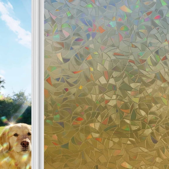 Gray Yellow Rainbow Window Privacy Film, Gradient Stained Glass Window Film, Sun Blocking Glass Clings Static Cling Non Adhesive Door Stickers 17.7 x 39.3 Inches