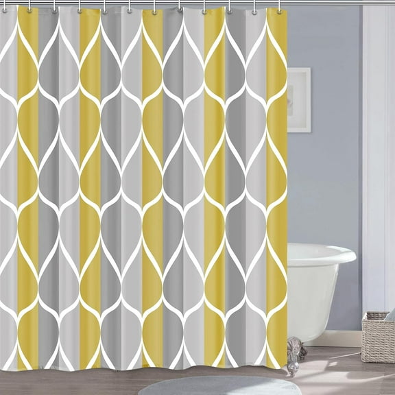 Gray Yellow Shower Curtain W 72 x H 72, Waterproof Design and Polyester, Quick-Drying, Weighted Hem, Shower Curtains Set for Bathroom, Machine Washable with 12 Hooks