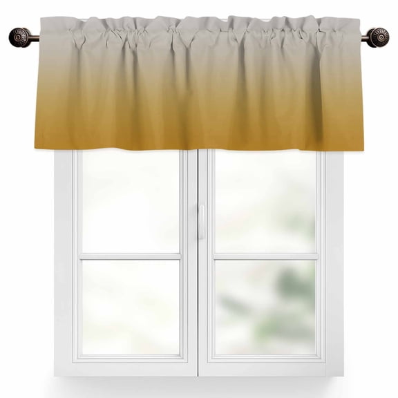 Gray Yellow Valances for Windows, 42 x 12in, Gradient Rod Pocket Kitchen Valance Curtain Light Filtering Window Treatments for Living Room Bedroom, 1 Panel