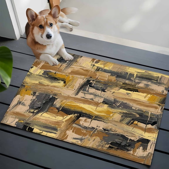 Gray Yellow Washable Entry Rug 2x3 Abstract Modern Retro Polypropylene Pigment Taxture Low Pile Indoor Door Mat with Rubber Backing Thin Area Rug for for Entrance, Bedroom, Kitchen, Laundry, Bathroom