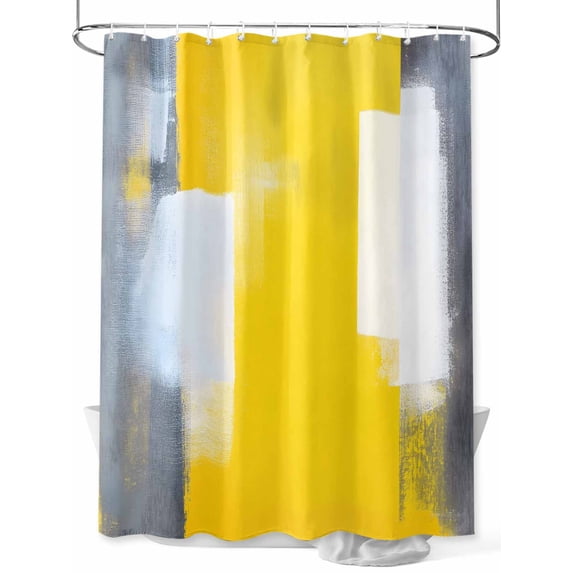 Gray Yellow White Geometric Shower Curtain, Gradient Abstract Mottled Paint Texture Waterproof Shower Curtain Set with 12 Hooks Lightweight Washable Fabric Shower Curtains for Bathroom 60x72 Inches