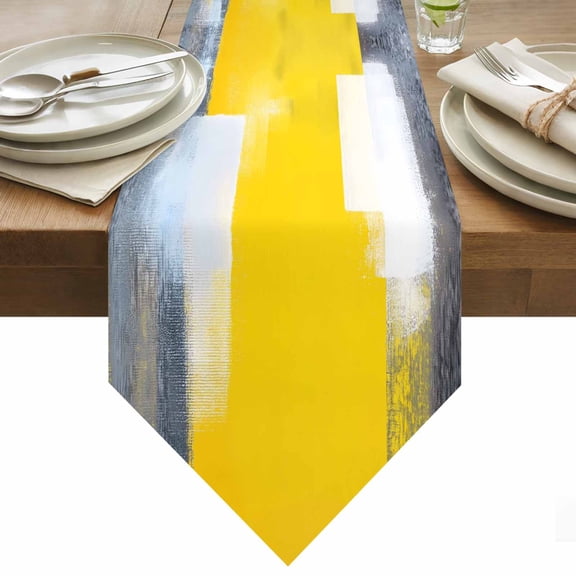 Gray Yellow White Geometric Table Runner 90 Inches Long Gradient Abstract Mottled Paint Texture Table Runners for Dining Room Tabletop Dresser Scarf Home Party Banquet Wedding Holiday Decoration