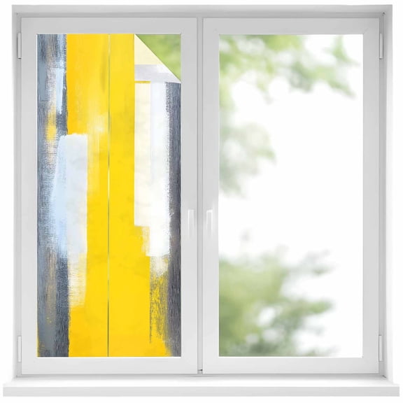 Gray Yellow White Geometric Window Privacy Film Gradient Abstract Mottled Paint Texture Glass Window Film UV Blocking Static Cling Non-Adhesive Sticker Covering for Home Door 19.6 x 39.3 inches