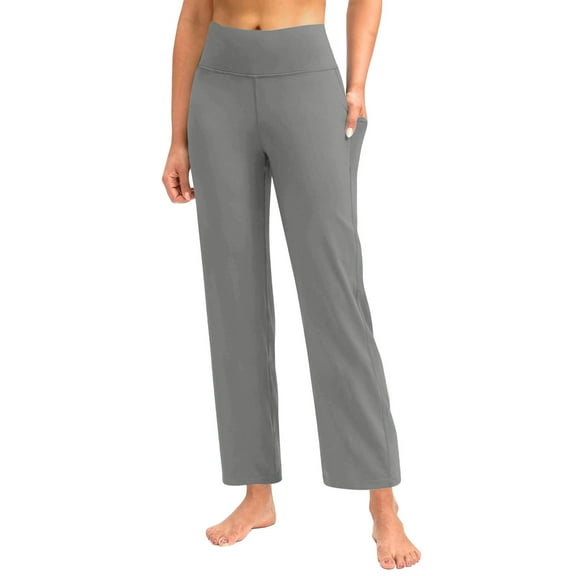 Gray Yoga Pants Women Pants for Women Plus Size Casual Straight Leg Yoga Leggings Comfy Cropped Pants with Pocket
