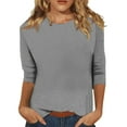 thumbnail image 1 of Gray Young Adult Tops Women's Solid Color Round Neck Slim 3/4 Sleeve T Shirt Top Plus Size Tops for Women, 1 of 5