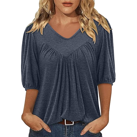 Gray Young Adult Tops Womens Puff Half Sleeve Summer Tunic Tops Casual Chest Pleated Shirts Work Blouse for Women Going Out Tops for Women