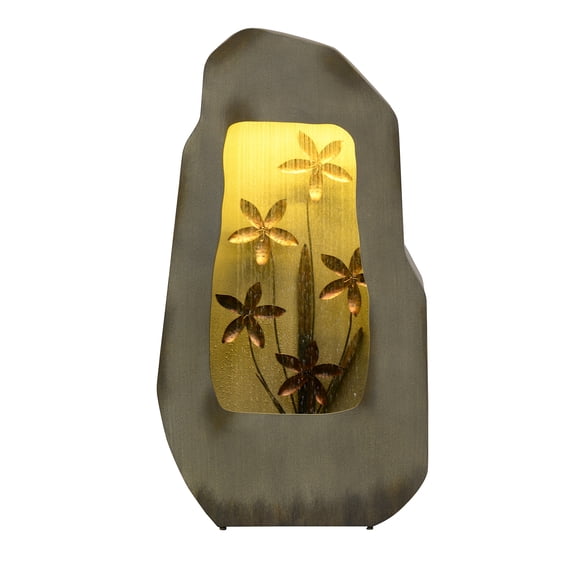 Hi-Line Gift Ltd 79532-W-GY Gray Zinc Fountain with 42 Warm White LEDs - Outdoor