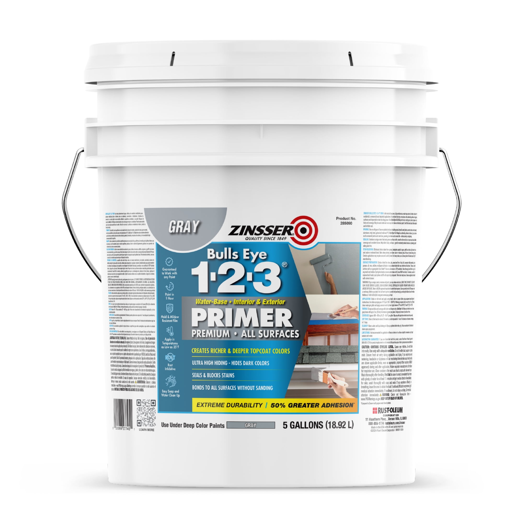 Gray, Zinsser Bulls Eye 1-2-3 Water Base Primer- 5 Gallon, 1 Pack