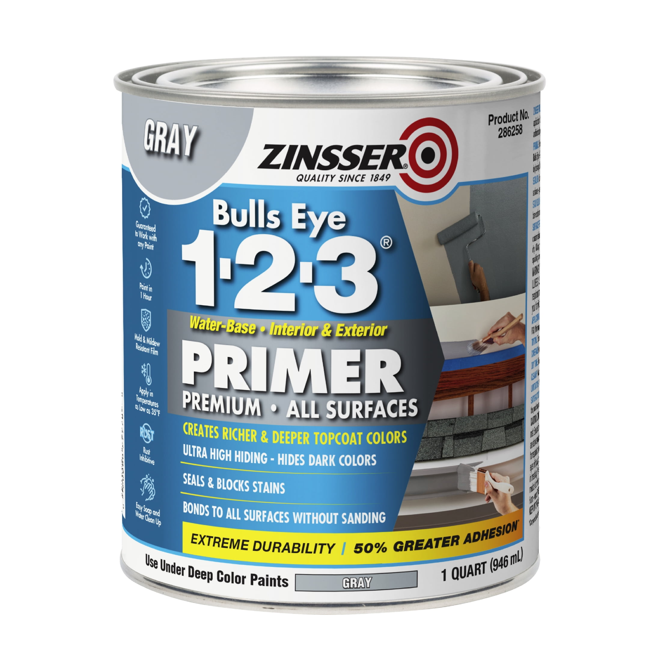 Gray, Zinsser Bulls Eye 1-2-3 Water Base Primer- Quart, 4 Pack ...