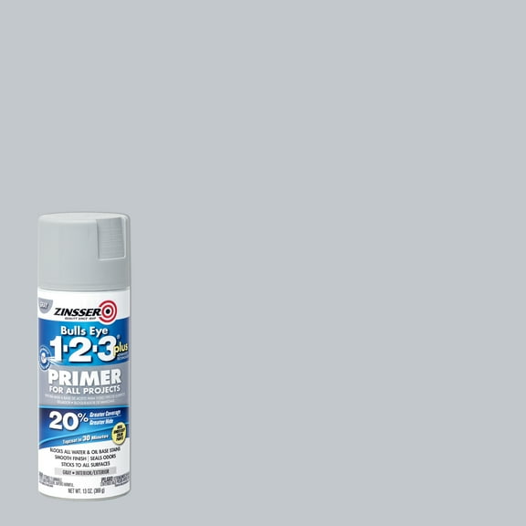 6 Pack, Gray, Zinsser B-E 123 Plus Flat Primer Spray- 293740, 13 oz.