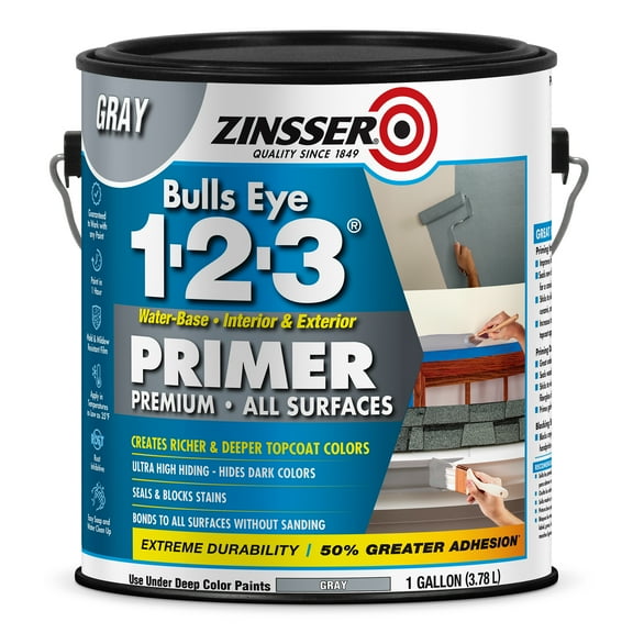 Gray, Zinsser Bulls Eye 1-2-3 Water-Based Primer-285085, 1 gal