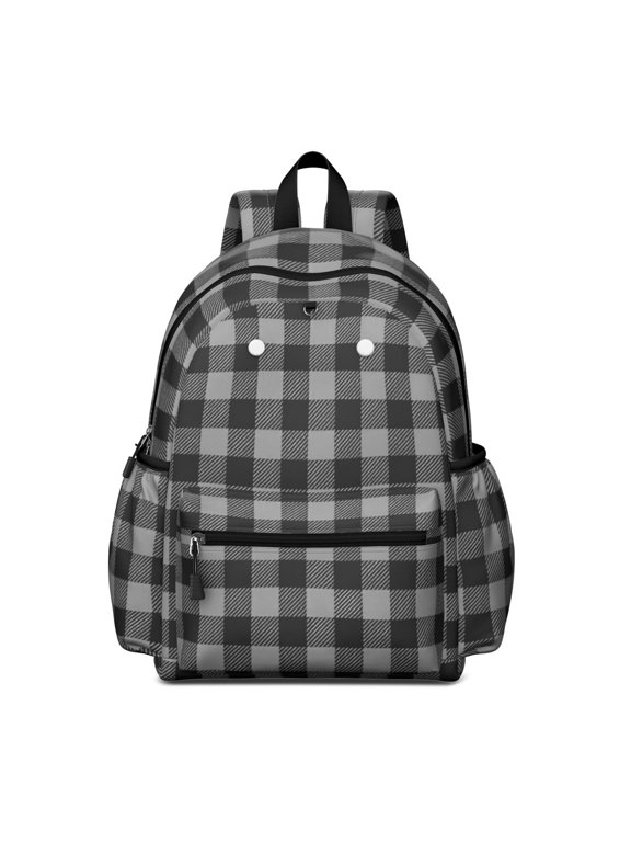Gray and Black Checkered Pattern Backpack for School, Cute School Bag with Adjustable Shoulder Straps and Padded Back, 13.4"x11"x4.7"