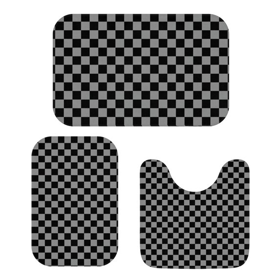 Gray and Black Checkered Pattern Bathroom Rug Set 3 Piece,Non-Slip Bath Mat Set with U-Shaped Contour and Runner Soft Absorbent Washable