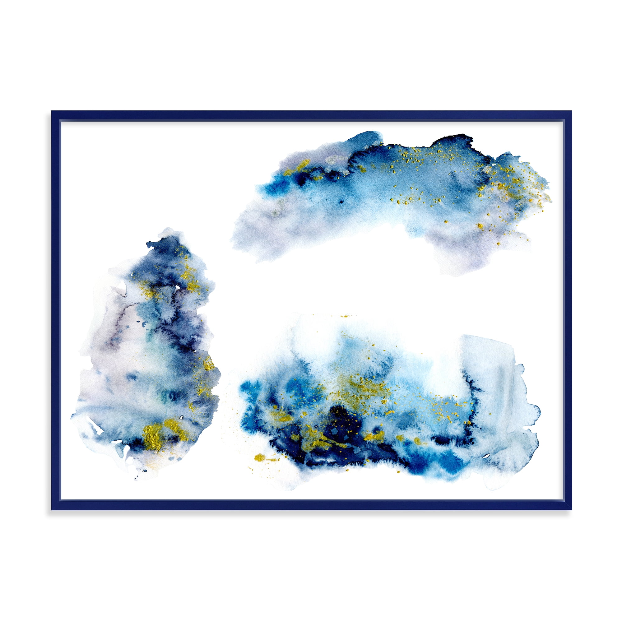 Gray and Blue Clouds With Golden Glitter 32 in x 24 in Framed Painting Canvas Art Print, by Designart