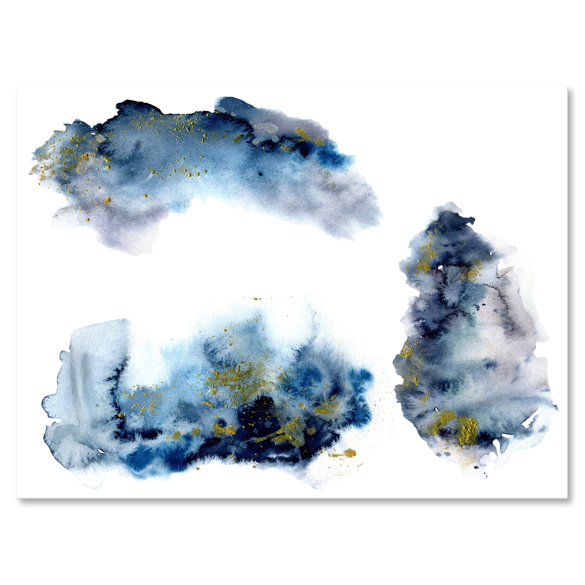 Gray and Blue Clouds With Golden Glitter 8 in x 12 in Painting Canvas Art Print, by Designart
