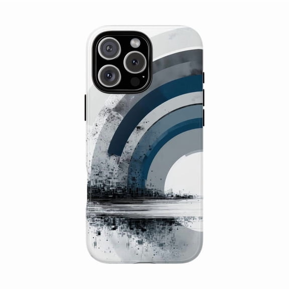 Gray and Blue Dynamic Vector Circle Abstract Arcs Artwork Phone Case for 17 16 15 14 13 12 11 Pro Max