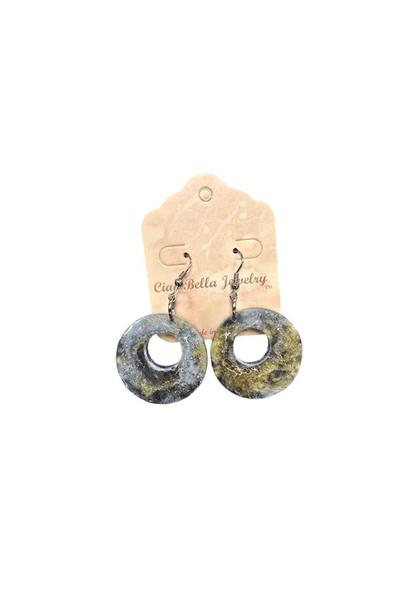 Gray and Gold Glitter Circle Dangle Earrings | Unique Statement Jewelry