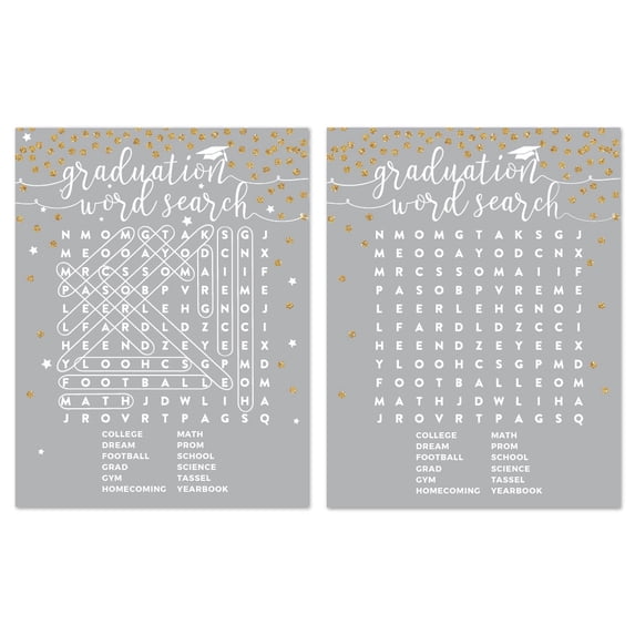 Koyal Wholesale Gray Gold Graduation Word Search Game Cards, 20-Pack