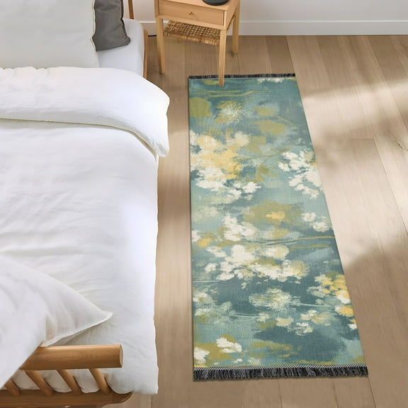 Gray and Green Flowers Bedroom Runner Rug 2'x 6' Non Slip Carpet Indoor Home Area Rug Living Room