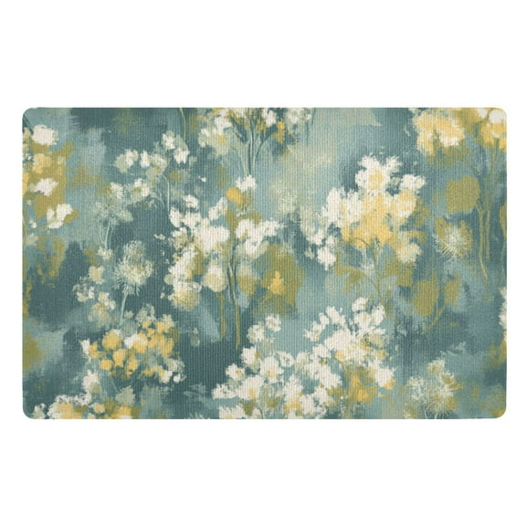 Gray and Green Flowers Floor Door Mat Outdoor Indoor for Home Entrance Welcome Mats 32"x20"