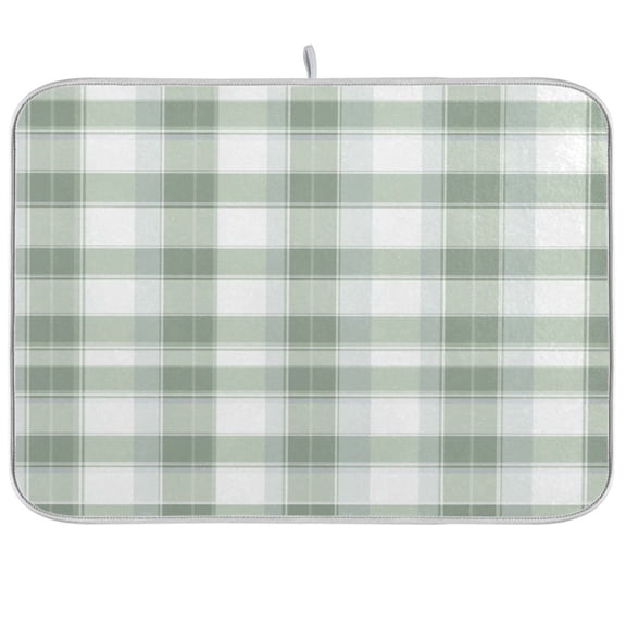 Gray and Green Plaid Dish Drying Mat Kitchen Mats Microfiber Counter Absorbent Dish Pad Drainer Rack
