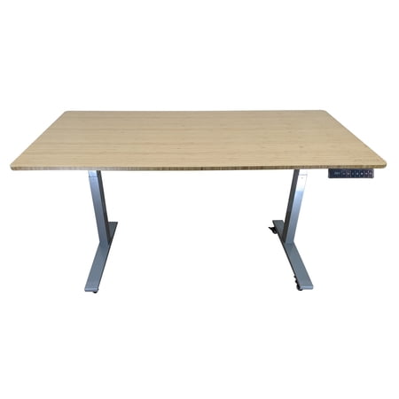 Gray and Natural Bamboo 45" Dual Motor Electric Office Adjustable Computer Desk