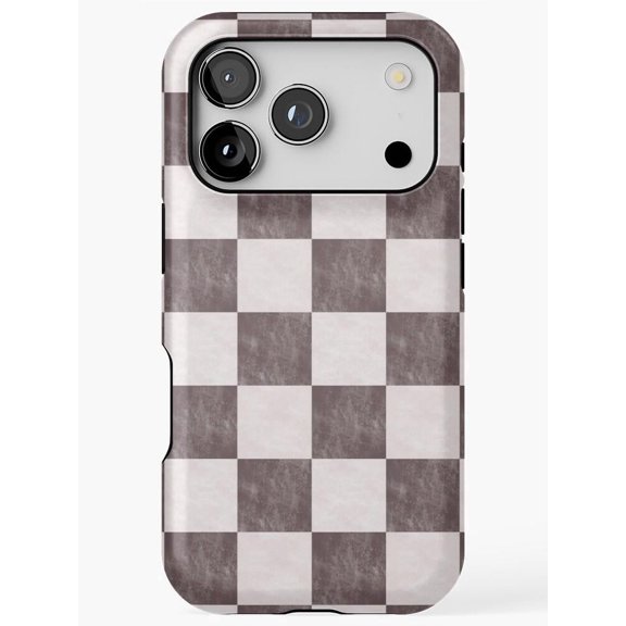 Gray and Off-White Distressed Checkerboard Tough Case for Apple iPhone, Polycarbonate Shell with TPU Liner