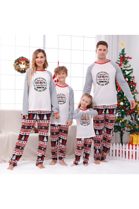 Gray and Red Rudolph-Themed Family Christmas Pajamas, Timeless Matching Set for All Ages, Cotton and Polyester Blend