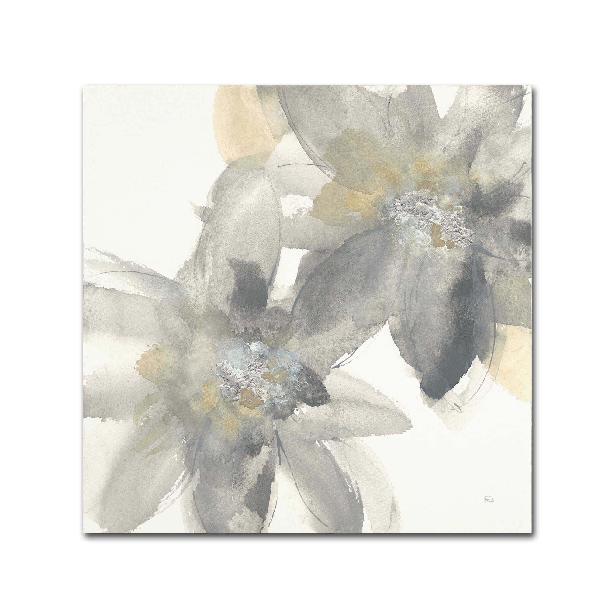Extra Large Gray and Gold Floral Canvas Art