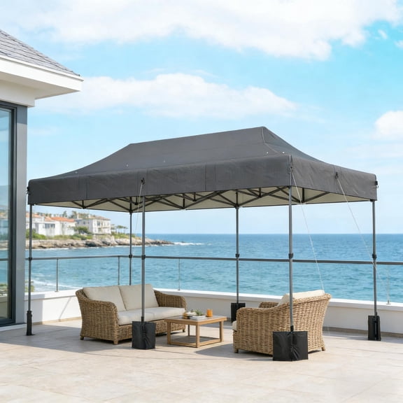 Gray and Silver Portable Instant Canopy Shelter,Outdoor Pop Up Canopy Tent  Steel, Adjustable, Portable, LED Light, for Outdoor