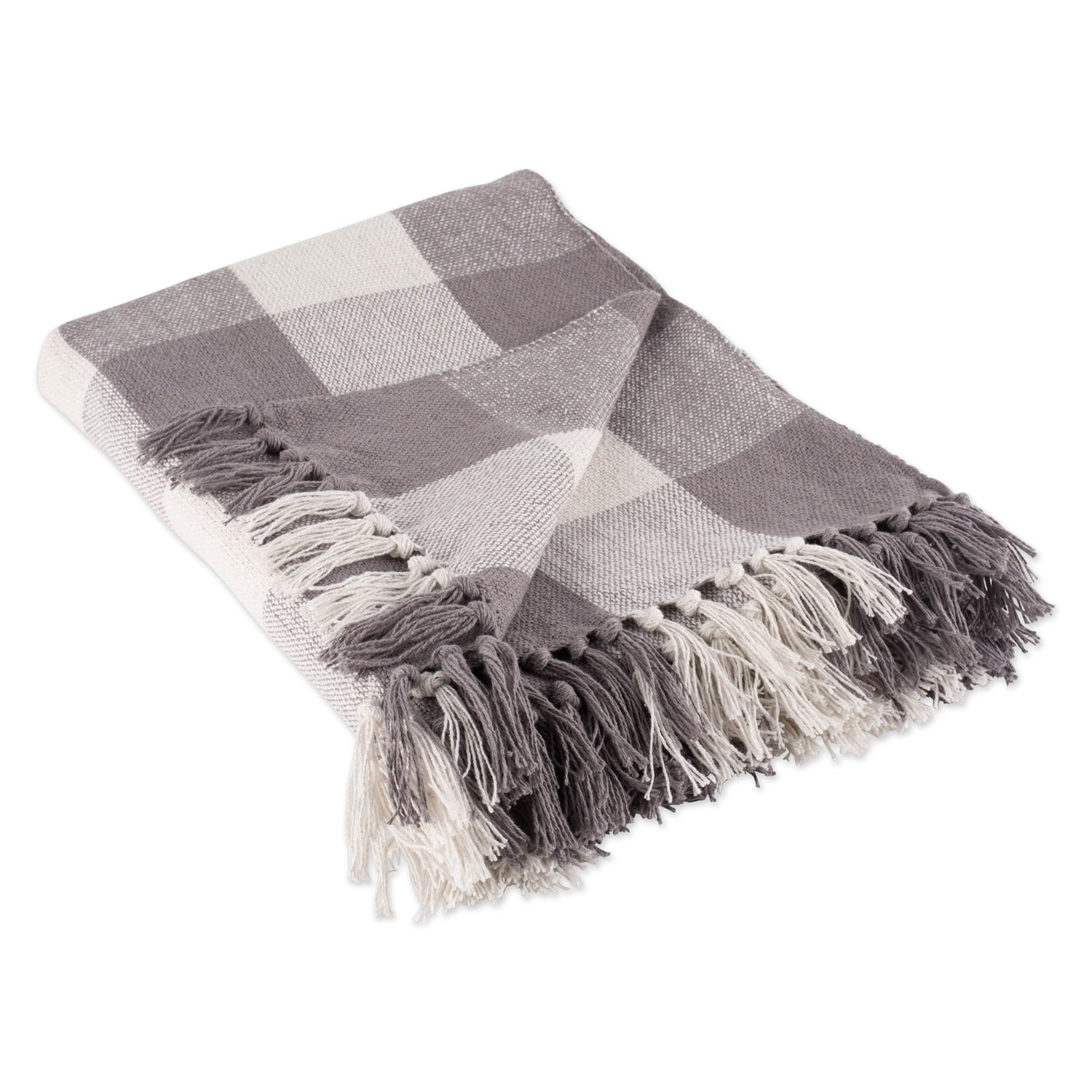 Cozy Buffalo Check 50"x60" Cotton Throw - Gray and White