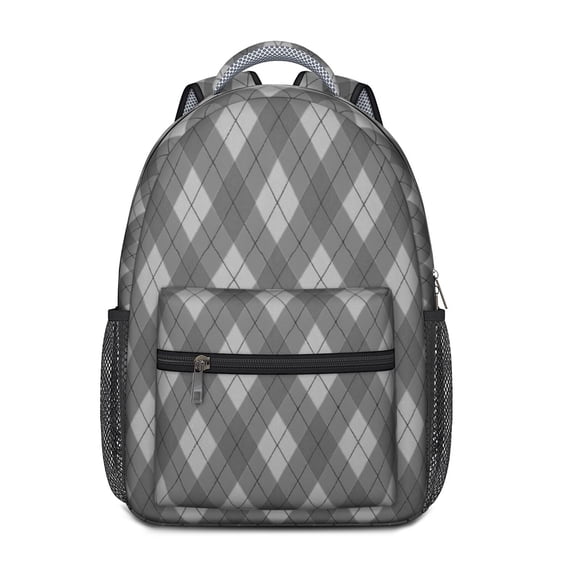 Gray and White Checkered Pattern Backpack for School, Cute School Bag with Adjustable Shoulder Straps and Padded Back, 15.3"x11"x6.7"