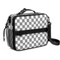 thumbnail image 1 of Gray and White Checkered Pattern Insulated Lunch Bag with Shoulder Strap and Bottle Holder,Bento School Lunch Bag Box,11x9.5x3.5 Inches, 1 of 5