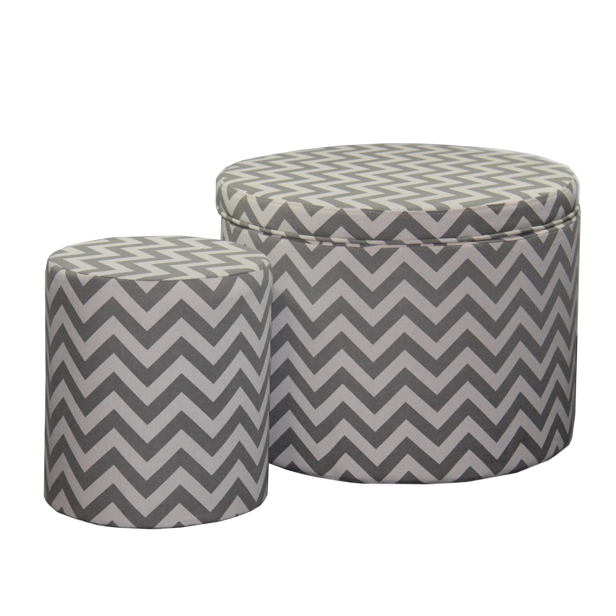 Contemporary Round Geometric Gray & White Storage Ottoman