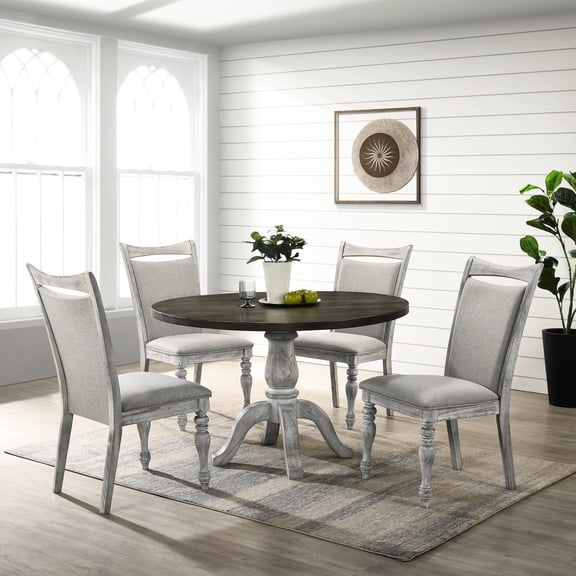 Gray and White Color - Round Dining Table Set - Friend Gatherings - Sturdy and Durable for Use