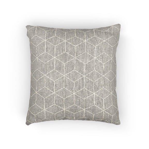 Gray and White Geometric Cube Woven Pillow, Isometric Line Grid Home Accent