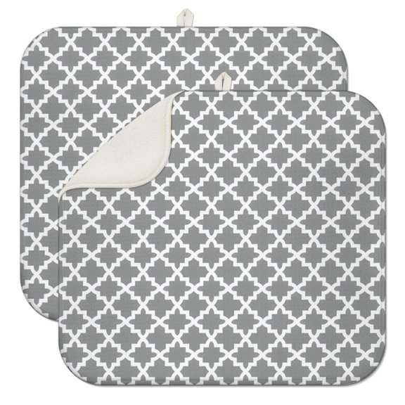 Gray and White Geometric Lattice Pattern Dish Drying Mat for Kitchen 1 Pack, Ultra Absorbent Microfiber Dishes Drainer Mats,16"x18"