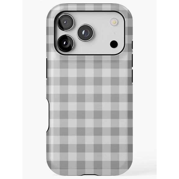 Gray and White Gingham Checkered Tough Phone Case for Apple iPhone, Polycarbonate Shell with TPU Liner