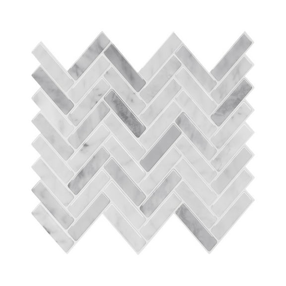 Gray and White Herringbone Vinyl Peel and Stick Tile