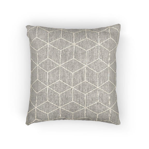 Gray and White Isometric Cube Grid Decorative Woven Pillow, 58% Cotton and 42% Polyester Shell