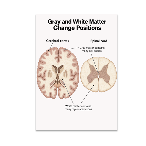 Gray and White Matter Change Positions - Anatomy Education Enthusiast - 13x19 Poster Print