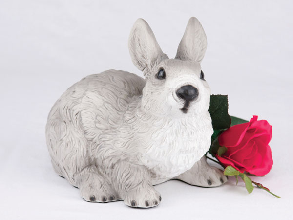 Gray and White Rabbit Cremation Pet Urn for a Bunny Memorial in remembrance of your beloved family pet