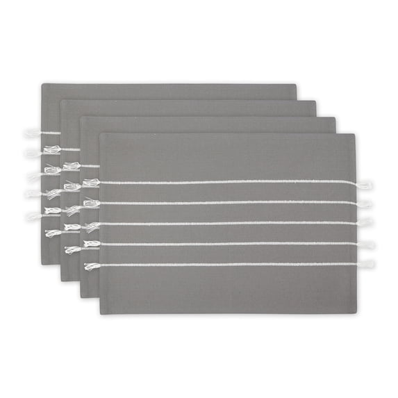 Gray and White Stripe Tassel Placemat Multi-Color Cotton 13x19x0.2 (Set of 4)