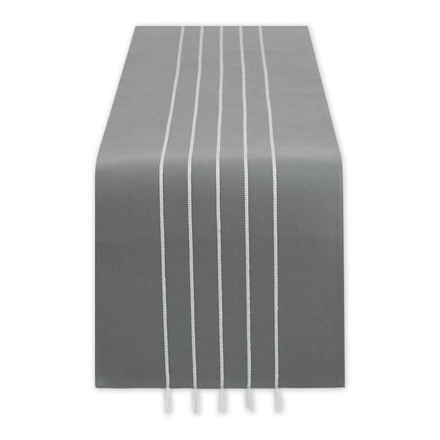 Gray and White Stripe Tassel Table Runner 14x72