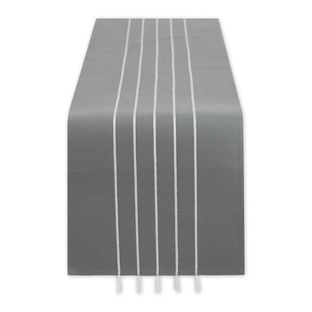 GRAY/ WHITE STRIPE TASSEL TABLE RUNNER 14x108