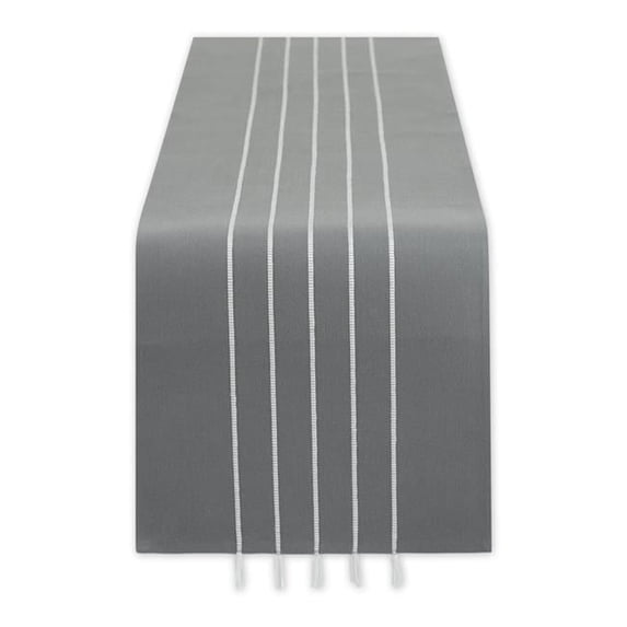 GRAY/ WHITE STRIPE TASSEL TABLE RUNNER 14x108