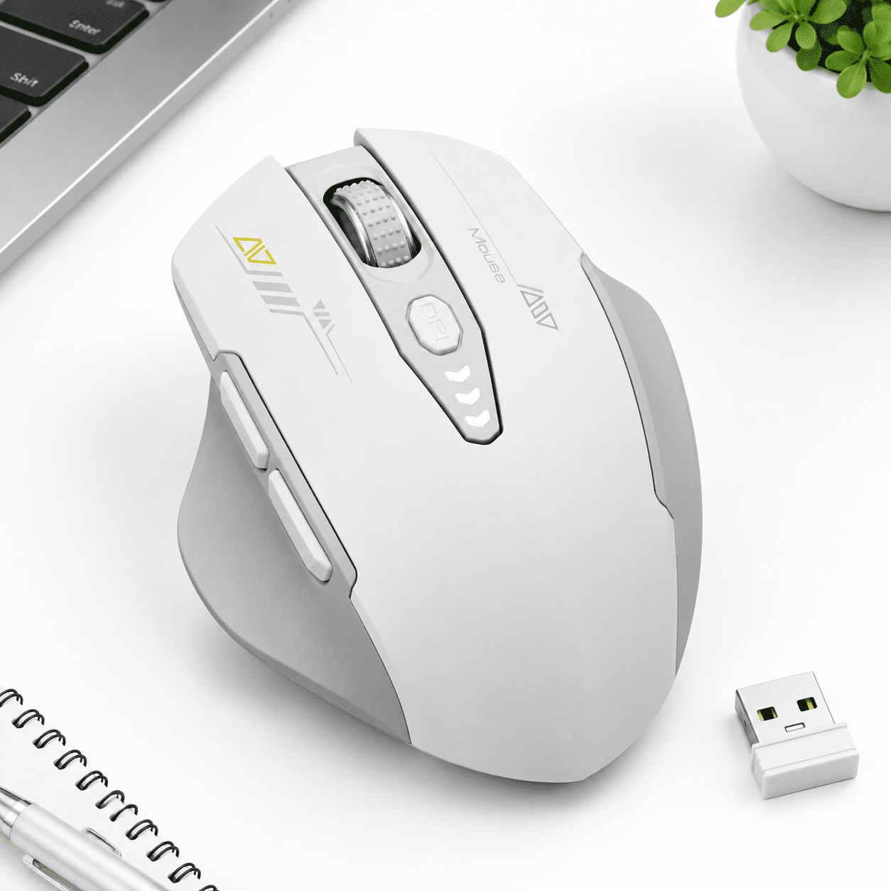 Gray and White Wireless 2.4GHz Rechargeable Computer Mouse for Desktop ...
