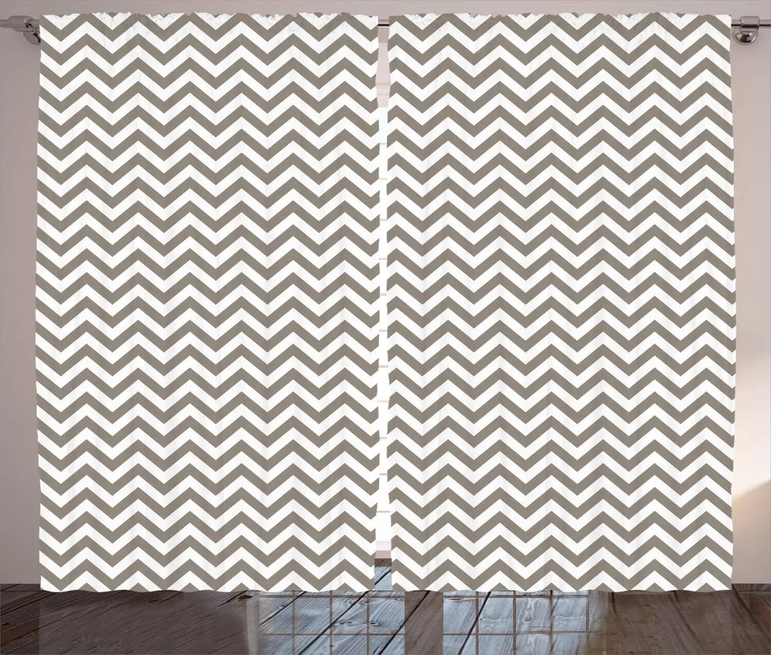 Gray and White Zigzag Line Stripe Pattern Modern Design Curtains for
