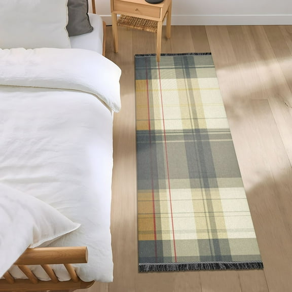 Gray and Yellow Pattern Bedroom Runner Rug 2'x 6' Non Slip Carpet Indoor Home Area Rug Living Room