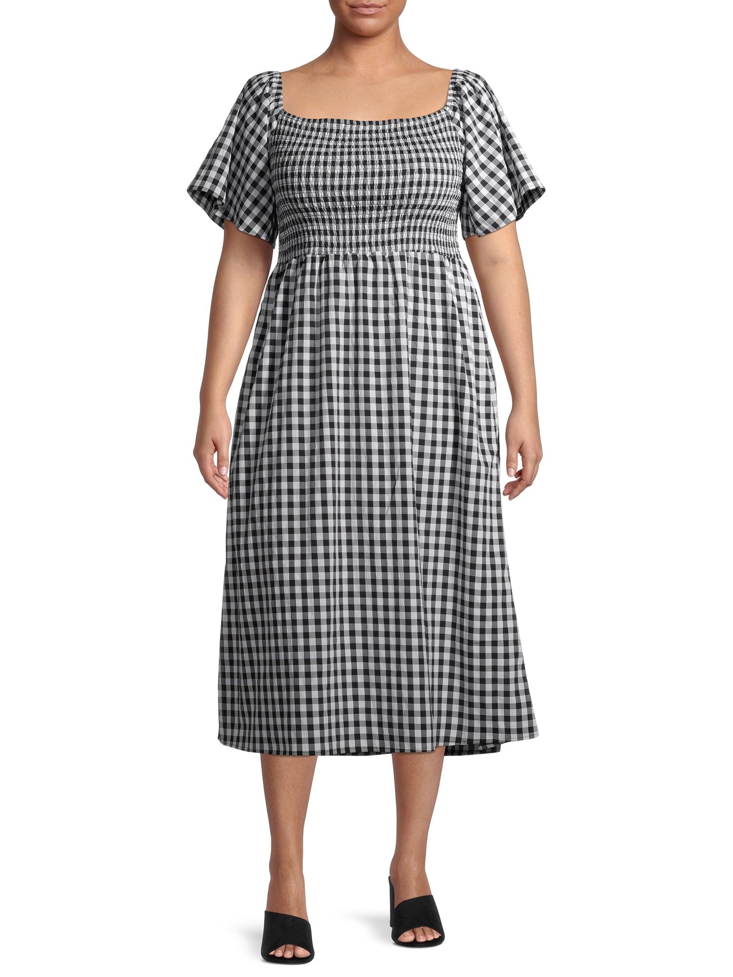 Gray by Grayson Social Women's Plus Size Smocked Square Neck Gingham ...
